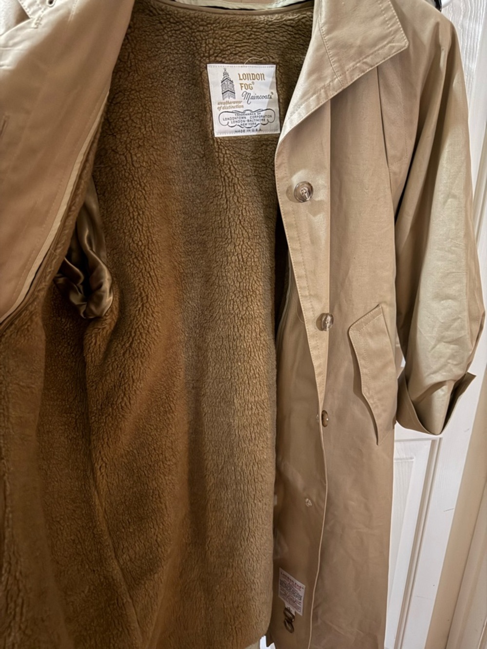 Vintage NICE London Fog Khaki Trench Coat with Sherpa Lining 4 - Picture 7 of 10